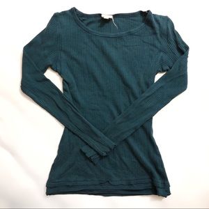 Energie Dark Teal Blue Long Sleeve Shirt Tee sz S